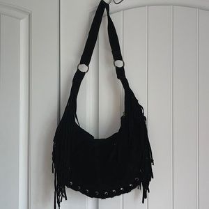 Black suede fringed and beaded purse